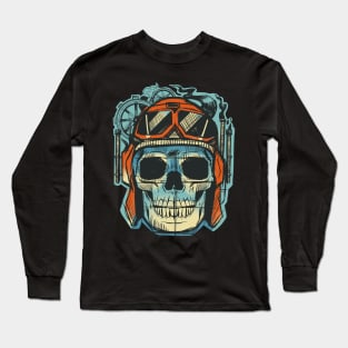 Pilot Skull Funny Aviation Lover Airplane Enthusiast Long Sleeve T-Shirt